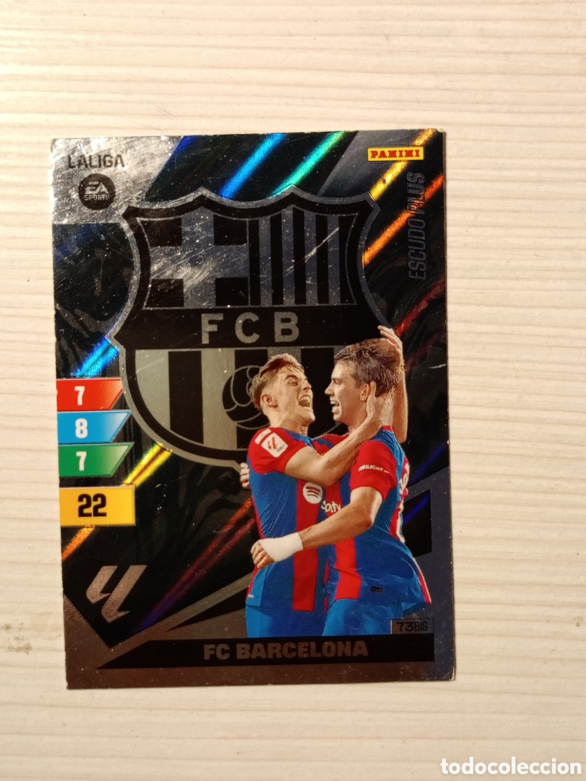 Figurine di Calcio: Cromo Futbol Liga 2023-24 Adrenalyn XL 73 bis Escudo Plus.FC Barcelona.Panini