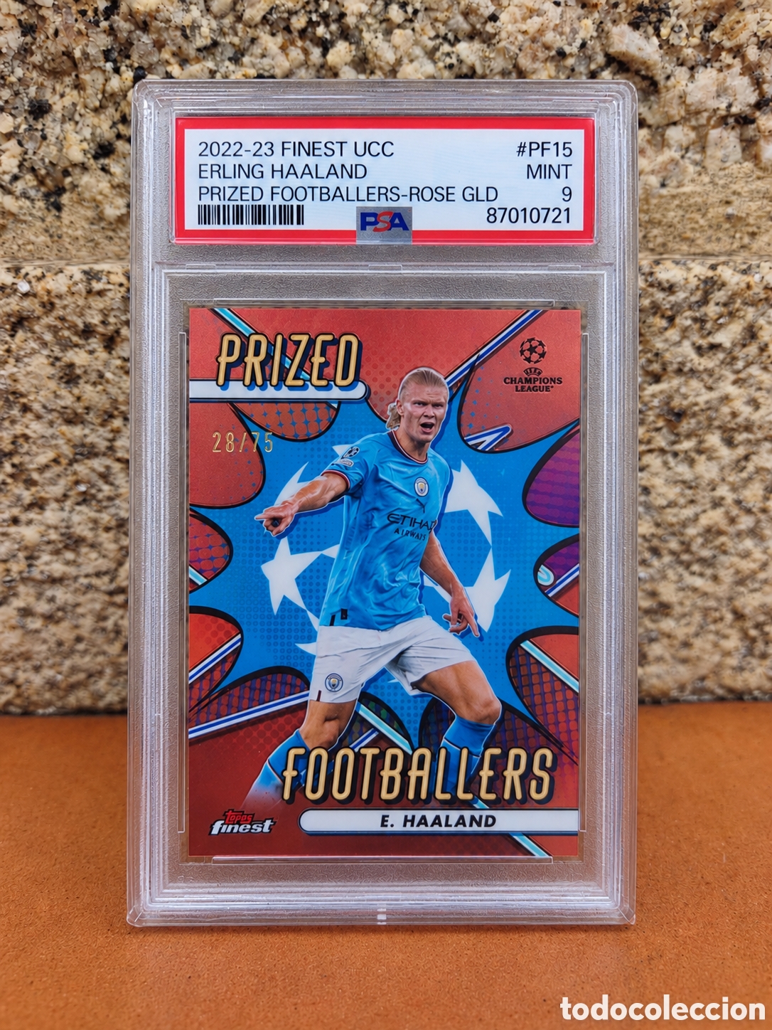 Cromos de f&uacute;tbol: Erling Haaland PSA 9 Rose Gold /75 Topps Finest