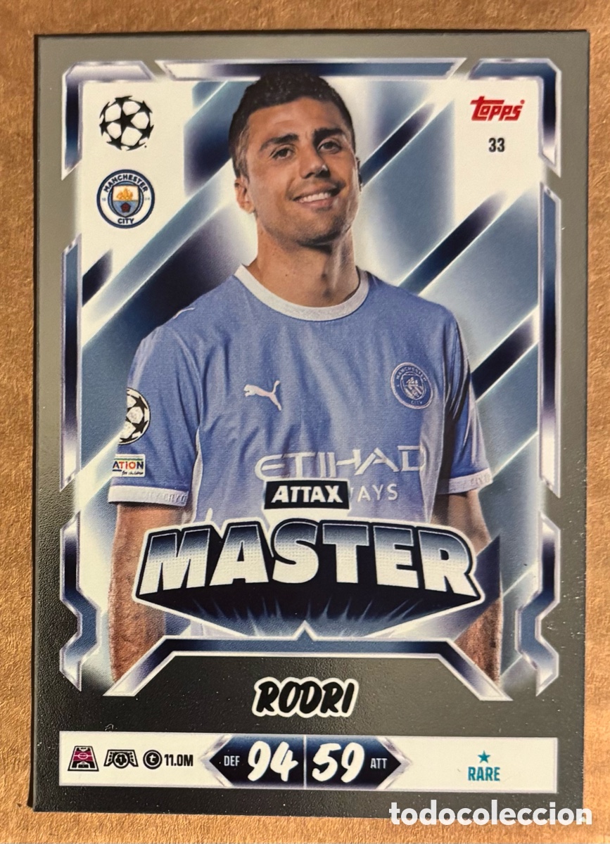 Cromos de f&uacute;tbol: RODRI (MANCHESTER CITY). CARTA ATTAX MASTER TOPPS MATCH ATTAX 2026/27. RARE.