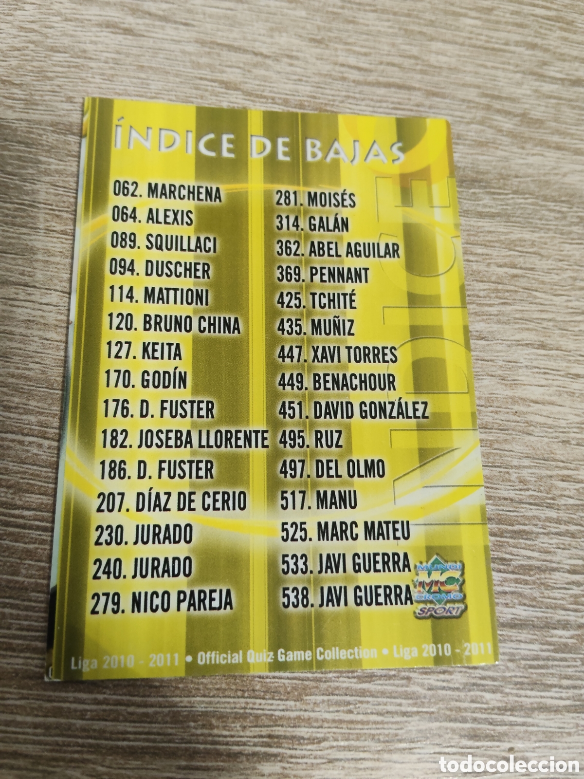 Cromos de f&uacute;tbol: Mundicromo las fichas de la liga 2010 2011 10 11 641 &Iacute;ndice de bajas