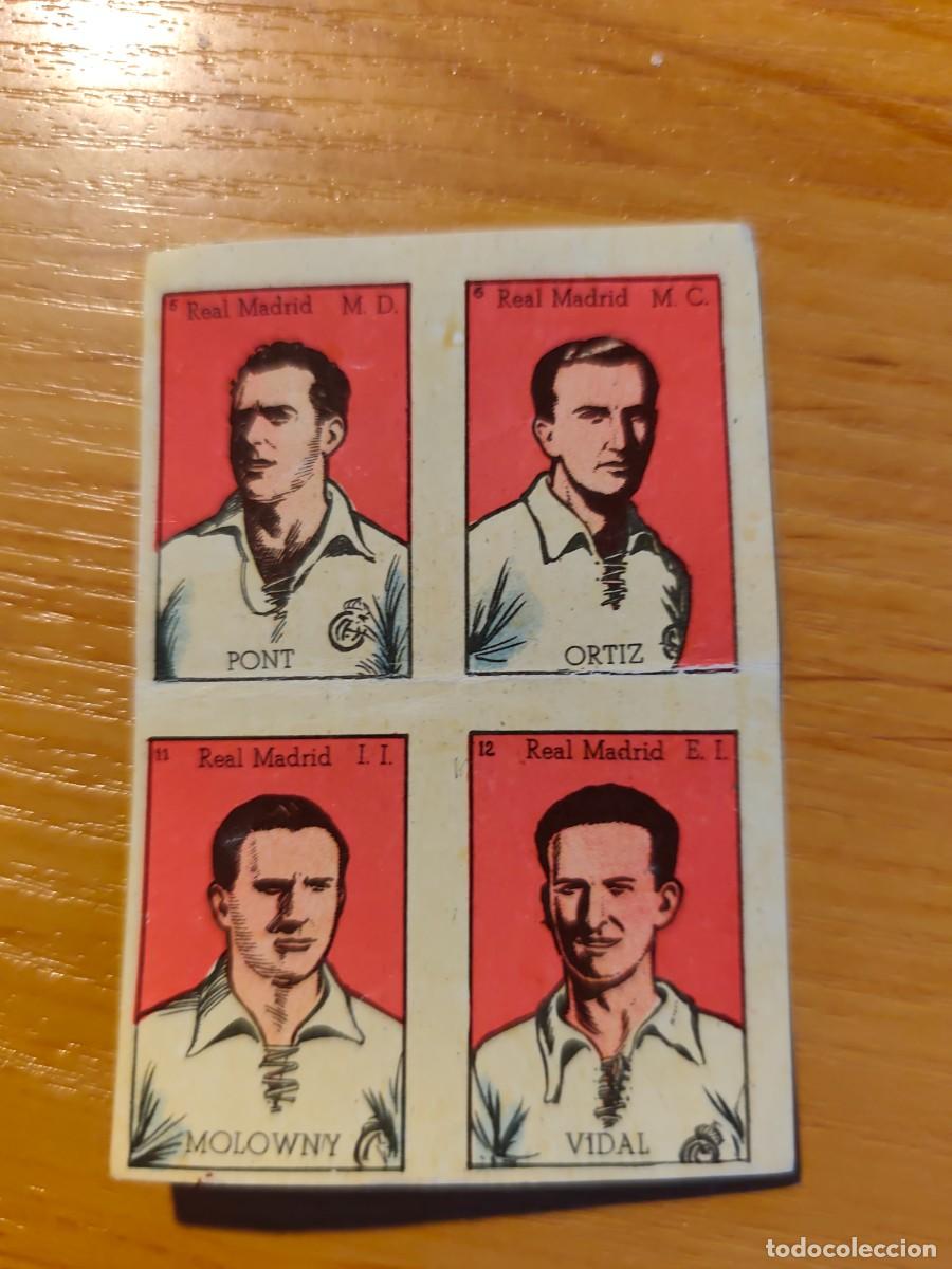 Cartes &agrave; collectionner de Football: Real Madrid 1948 / 49 - 4 cromos BRUGUERA Pont Ortiz Molowny Vidal sin cortar