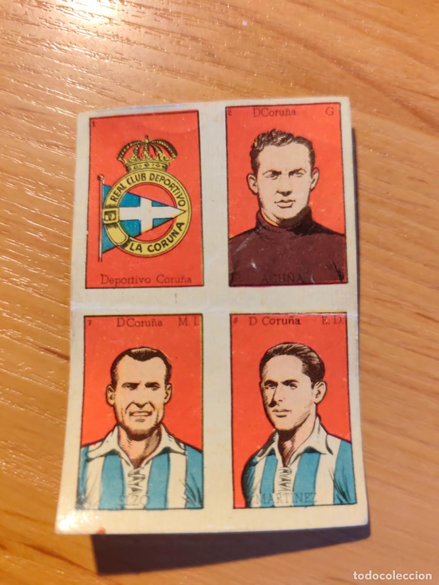 Cartes &agrave; collectionner de Football: Deportivo 1948 / 49 - 4 cromos BRUGUERA escudo Acu&ntilde;a Elzo Mart&iacute;nez sin cortar