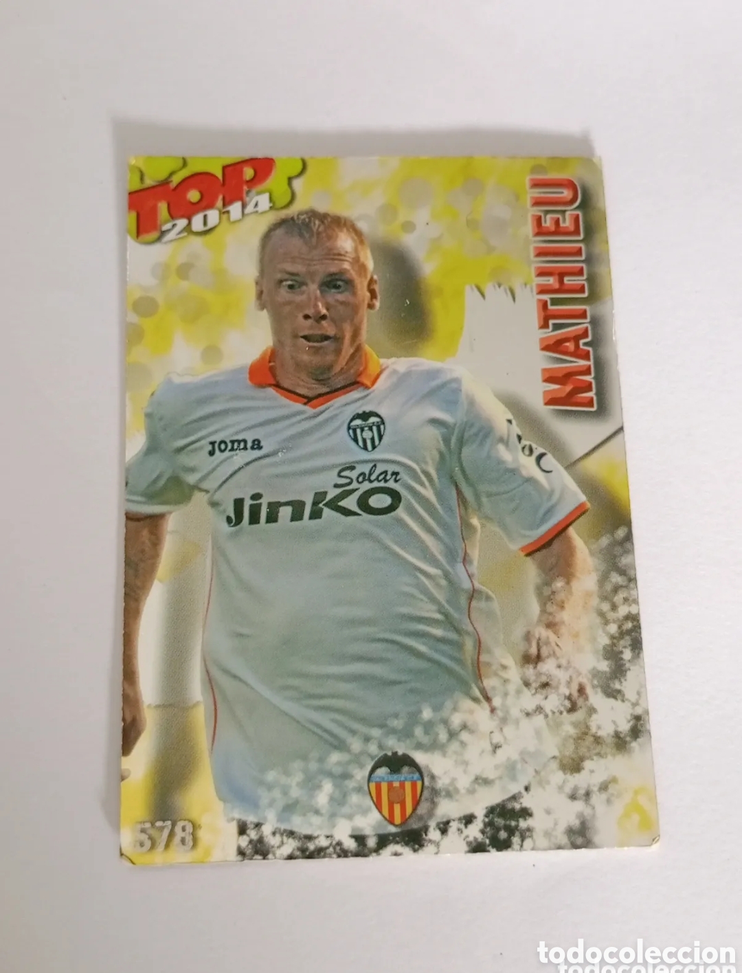 Cromos de f&uacute;tbol: Cromo Card n&ordm; 578 MATHIEU TOP 3 BRILLO VERDE. LAS FICHAS QUIZ DE LA LIGA FUTBOL 2013 2014 MUNDICROMO