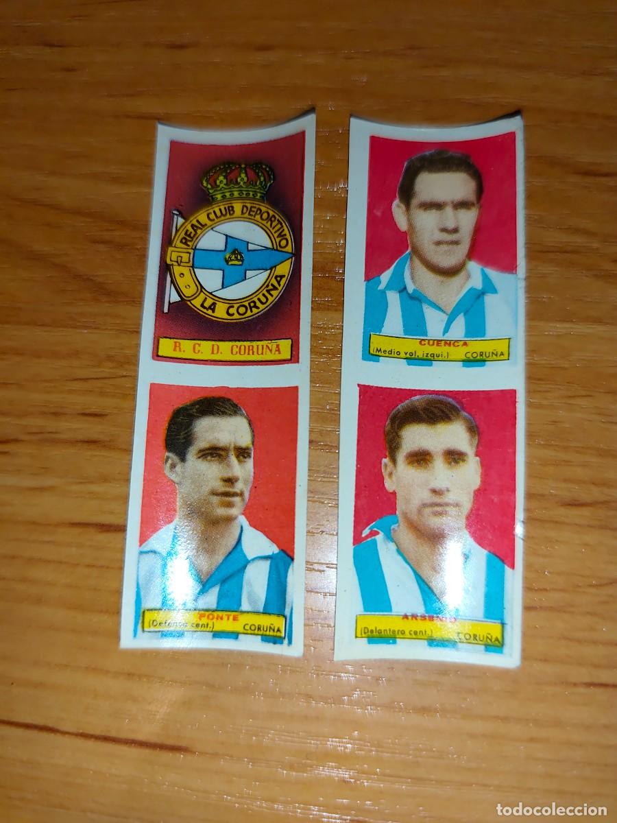 Football Stickers: 4 cromos Deportivo Coru&ntilde;a F&uacute;tbol Campeones 1953 1954 sin pegar sin cortar