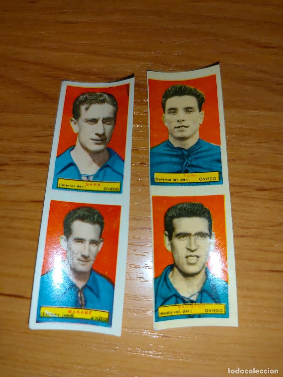 Fu&szlig;ball-Sticker: 4 cromos Oviedo F&uacute;tbol Campeones 1953 1954 sin pegar sin cortar