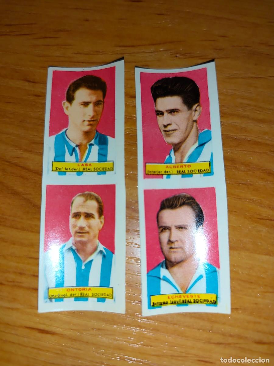 Fu&szlig;ball-Sticker: 4 cromos Real sociedad F&uacute;tbol Campeones 1953 1954 sin pegar sin cortar