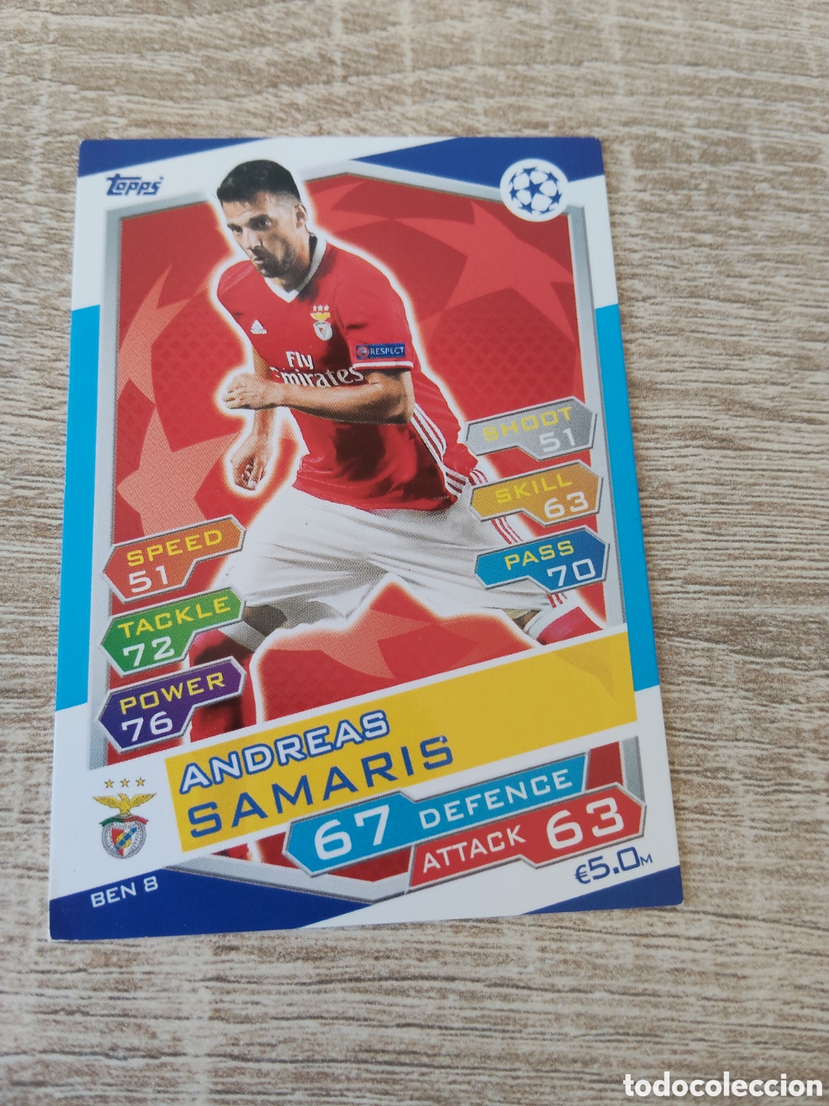 Fu&szlig;ball-Sticker: Topps match attax champions league 2016 2017 16 17 BEN 8 Andreas Samaris Benfica