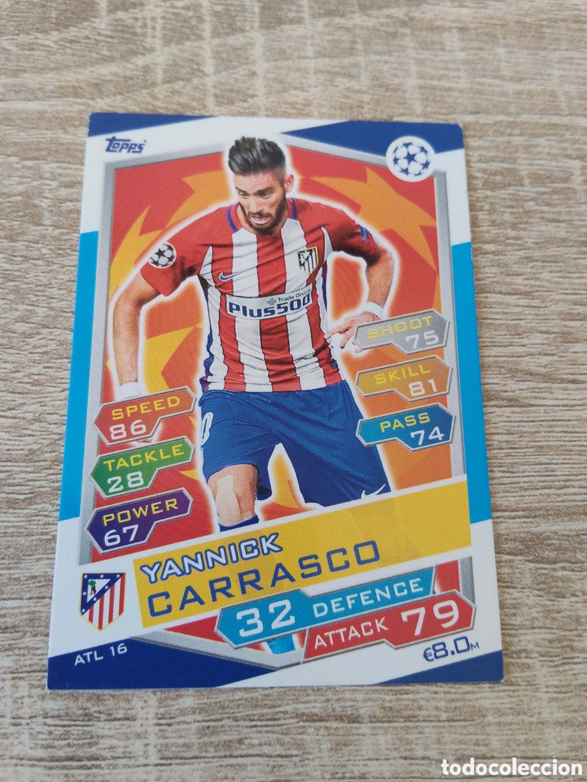 Football Stickers: Topps match attax champions league 2016 2017 16 17 ATL 16 Yannick Carrasco Atl&eacute;tico de Madrid