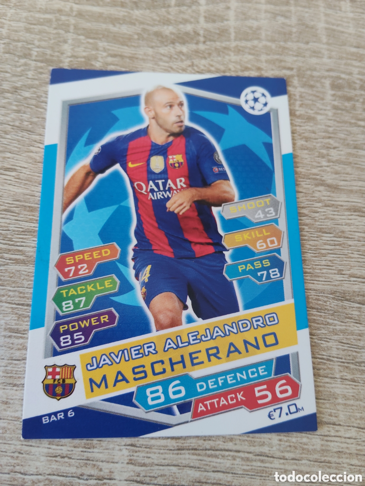 Cromos de f&uacute;tbol: Topps match attax champions league 2016 2017 16 17 BAR 6 Javier Mascherano Barcelona