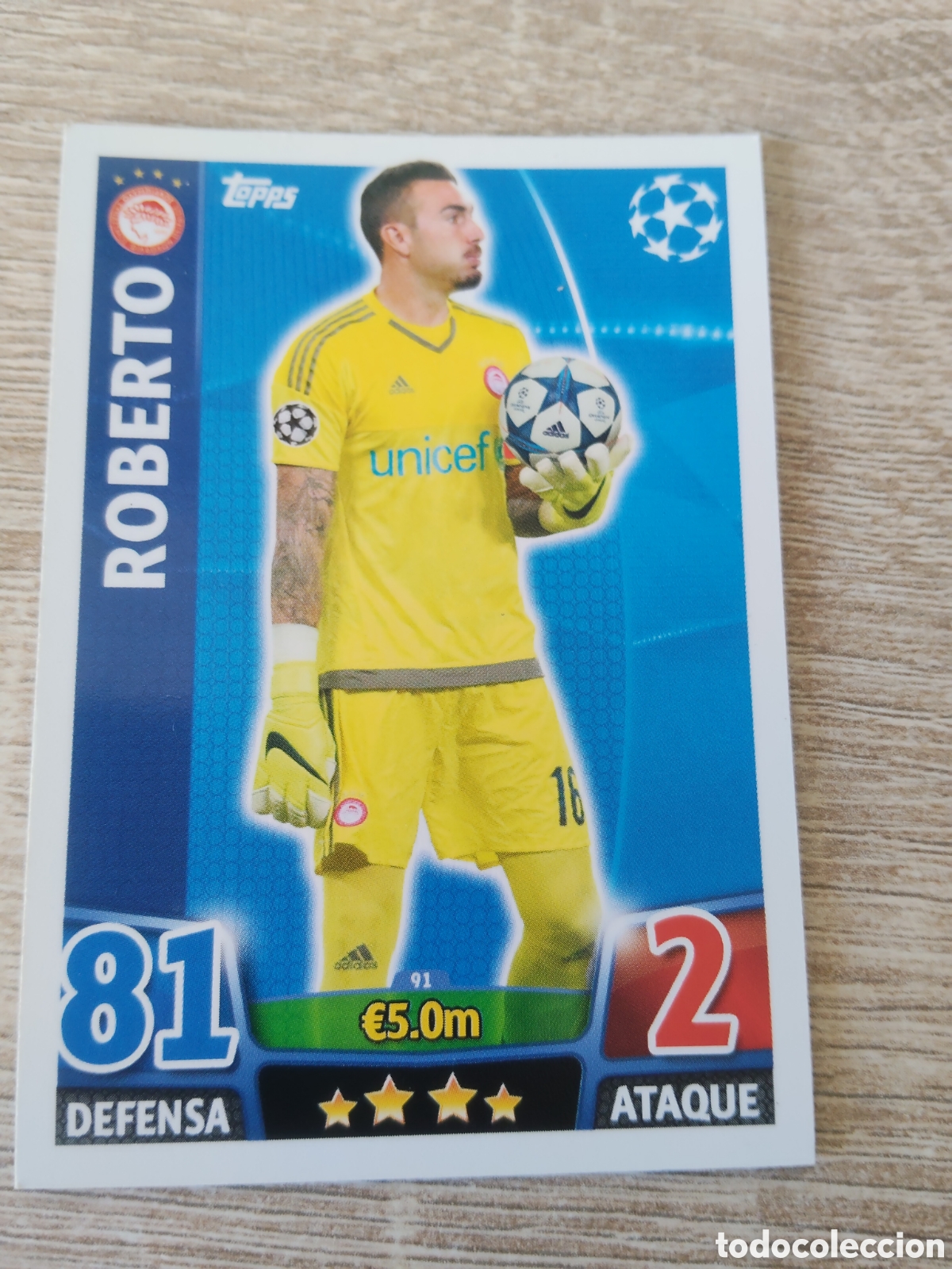 Football Stickers: Topps match attax champions league 2015 2026 15 16 91 Roberto Olimpiacos