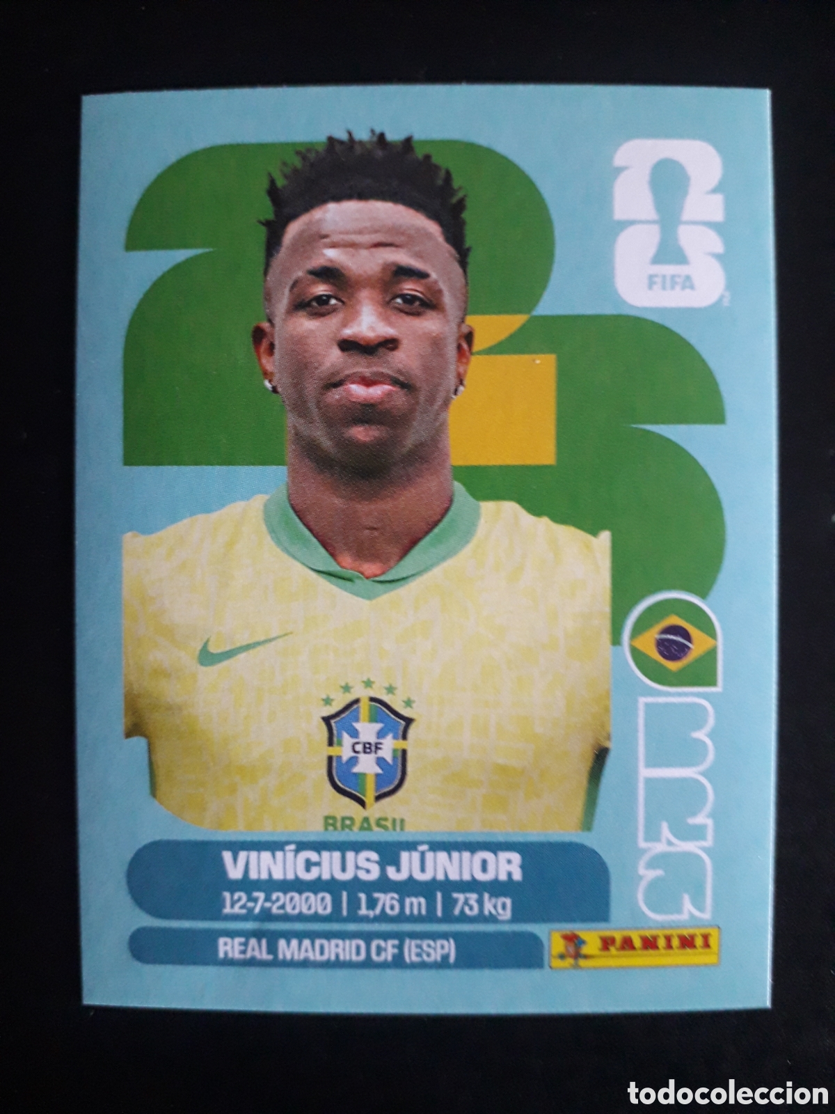 Fu&szlig;ball-Sticker: VINICIUS J&Uacute;NIOR BRASIL BRA 14 MUNDIAL F&Uacute;TBOL 2026 FIFA WORLD CUP PANINI SIN PEGAR PEDIDO M&Iacute;NIMO 3&euro;.
