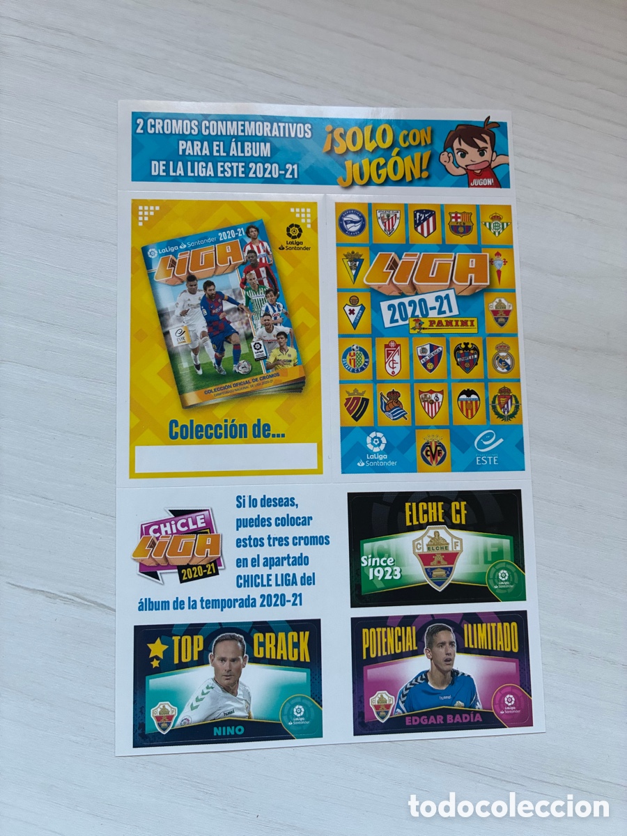 Fu&szlig;ball-Sticker: 2 cromos conmemorativos Jug&oacute;n 2020 2021 + chicles Elche liga este Panini