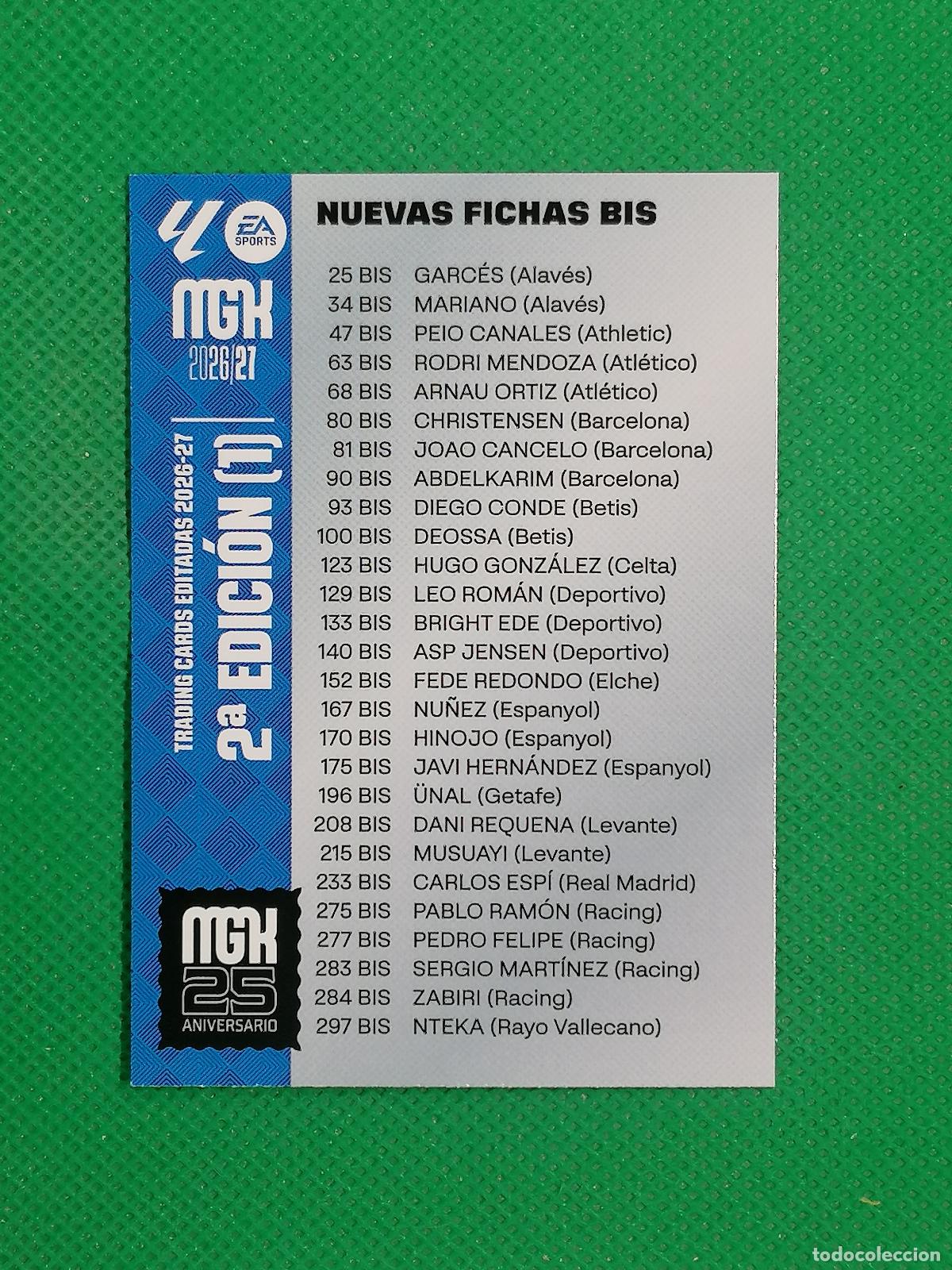 Cartes &agrave; collectionner de Football: INDICE NUEVAS FICHAS BIS 2&ordm; EDICION (1)⚽ MEGACRACKS LIGA 2026 2027 26 27 ⚽