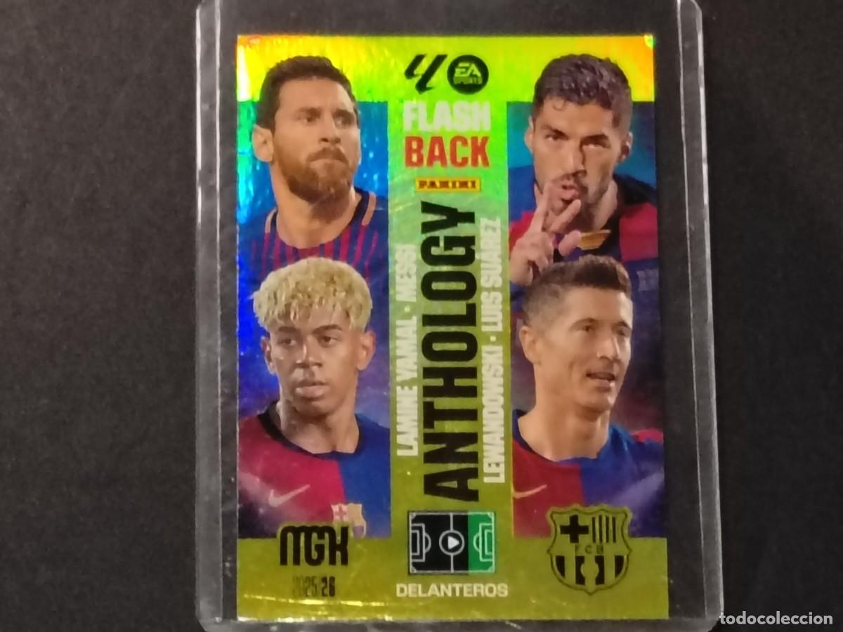 Fu&szlig;ball-Sticker: CARD 438 FLASHBACK ANTHOLOGY LEO MESSI LAMINE YAMAL LEWANDOWSKI SU&Aacute;REZ LIGA MEGACRACKS PANINI 25-26