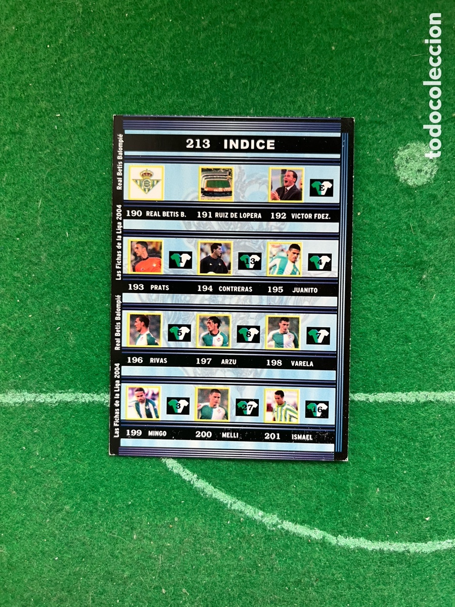 Cromos de f&uacute;tbol: 213 REAL BETIS LAS FICHAS DE LA LIGA 2003 2004 MUNDICROMO &Iacute;NDICE