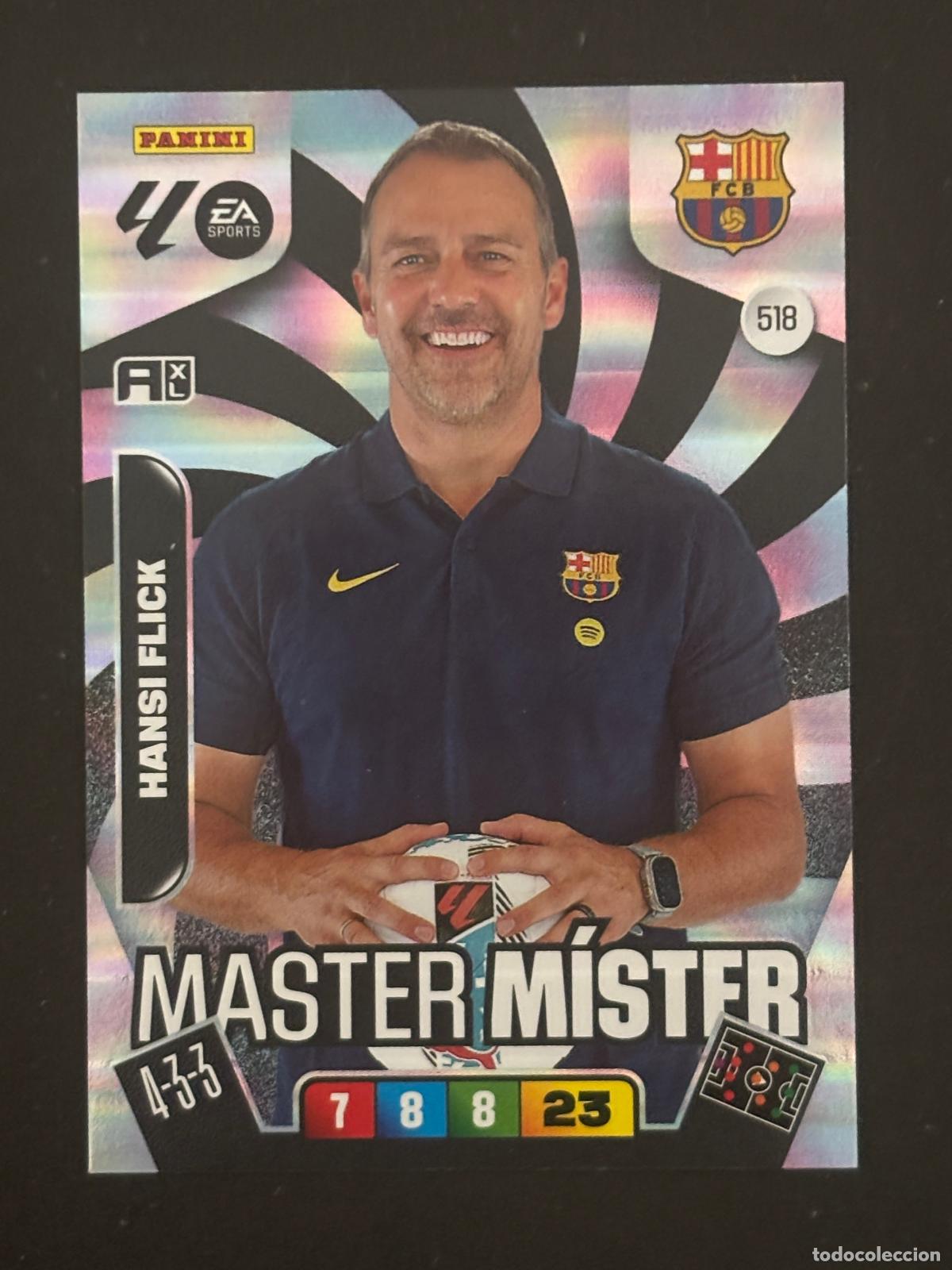 Fu&szlig;ball-Sticker: 518 HANSI FLICK MASTER MISTER ADRENALYN 25 26 2025 2026 BARCELONA