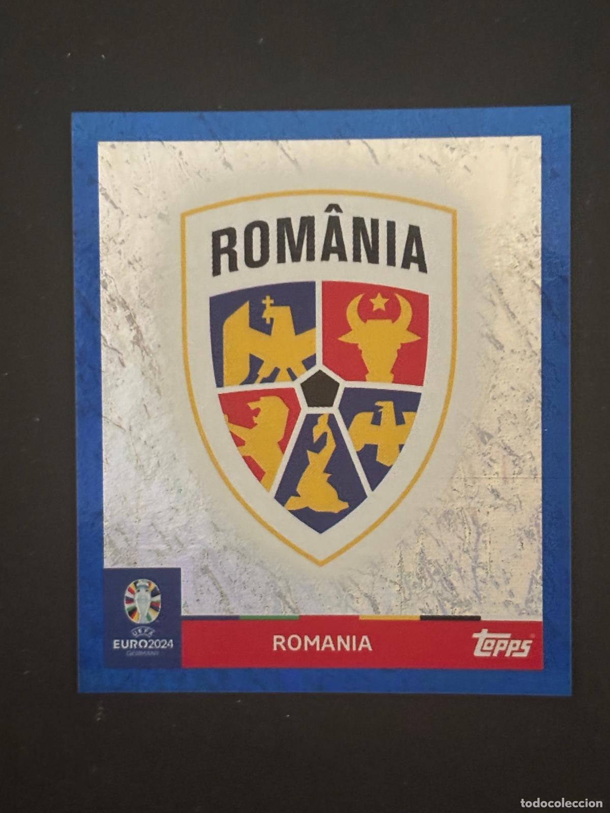 Football Stickers: ROM 1 ESCUDO ROMANIA RUMANIA PARALELA AZUL EURO EUROCOPA 24 2024