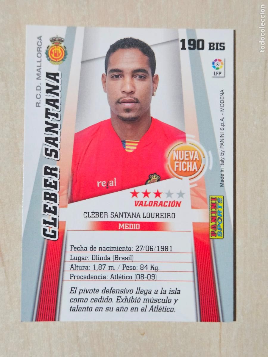 Fu&szlig;ball-Sticker: CROMO N&ordm; 190 BIS CLEBER SANTANA - MEGACRACKS 2008 09 - MALLORCA