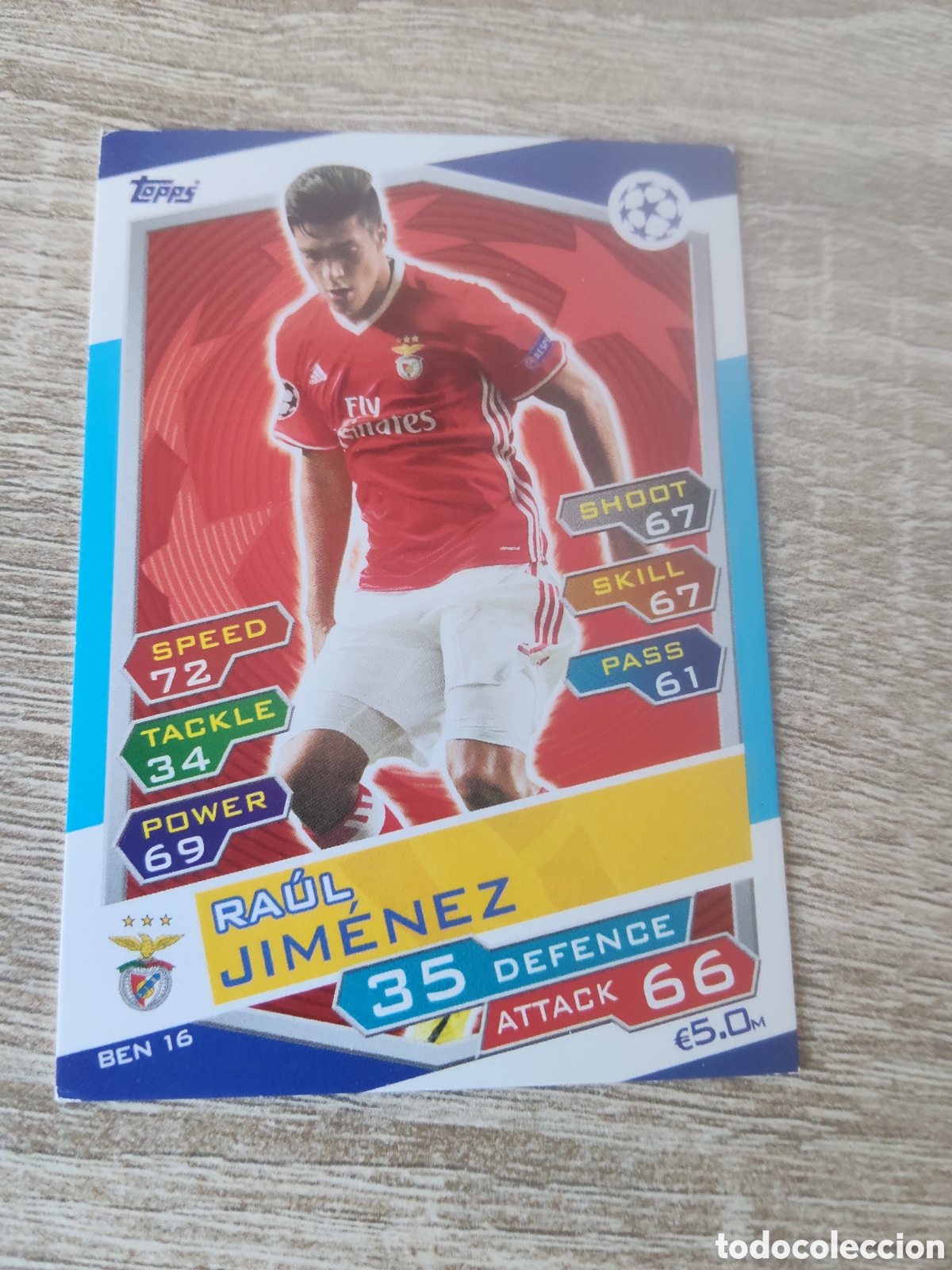 Football Stickers: Topps match attax champions league 2016 2017 16 17 BEN 16 Ra&uacute;l Jim&eacute;nez Benfica