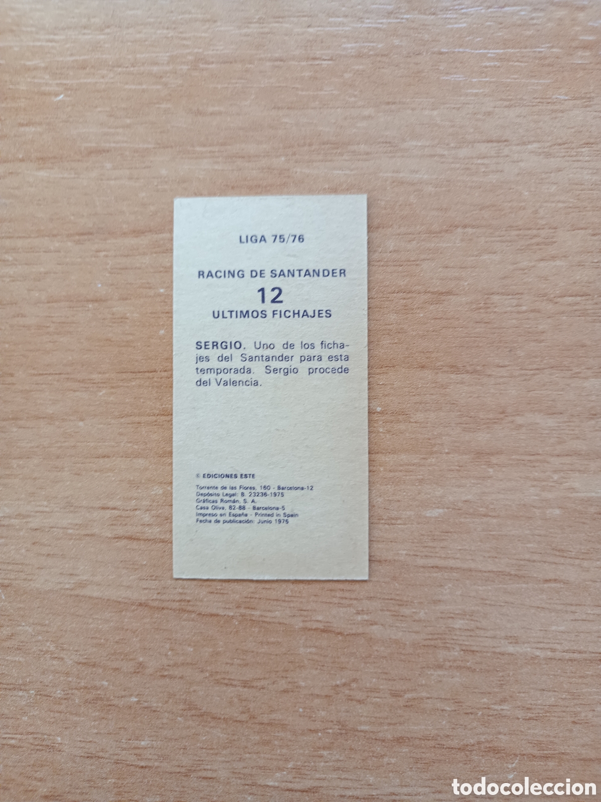 Cromos de f&uacute;tbol: Uf.12 Sergio Santander ESTE 75.76 NUEVO - Foto 2