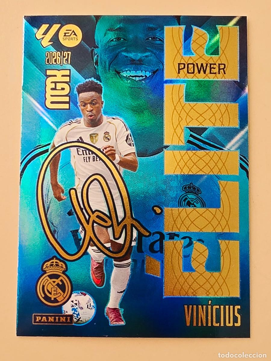 Cromos de Futebol: 18P Vin&iacute;cius Jr., Real Madrid, &Eacute;lite Power Firma, Panini Megacracks MGK 2026 2027 26 27