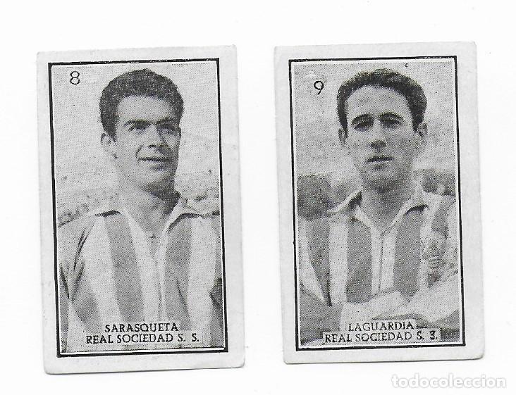 Cromos de Futebol: LOTE 2 CROMOS FUTBOL LIGA 1956-1957 Gr&aacute;ficas Brasil REAL SOCIEDAD SARASQUETA LAGUARDIA SIN PEGAR !!