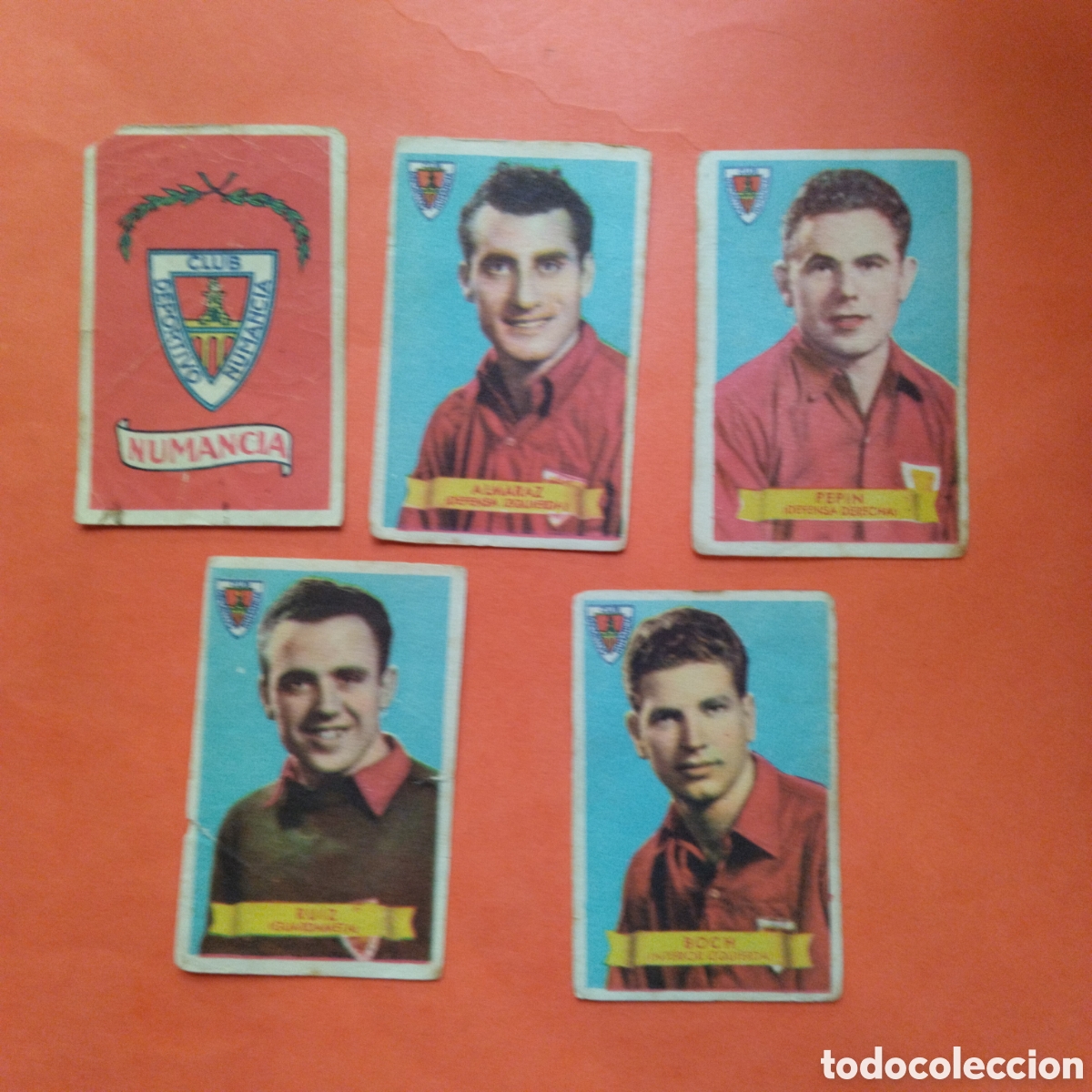 Fu&szlig;ball-Sticker: LOTE 5 CROMOS NUMANCIA. SORIA. CAMPEONES 1949 BRUGUERA NUNCA PEGADO