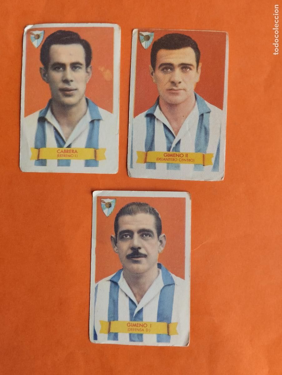 Cromos de f&uacute;tbol: LOTE 3 CROMOS MALAGA. CAMPEONES 1949 BRUGUERA NUNCA PEGADO
