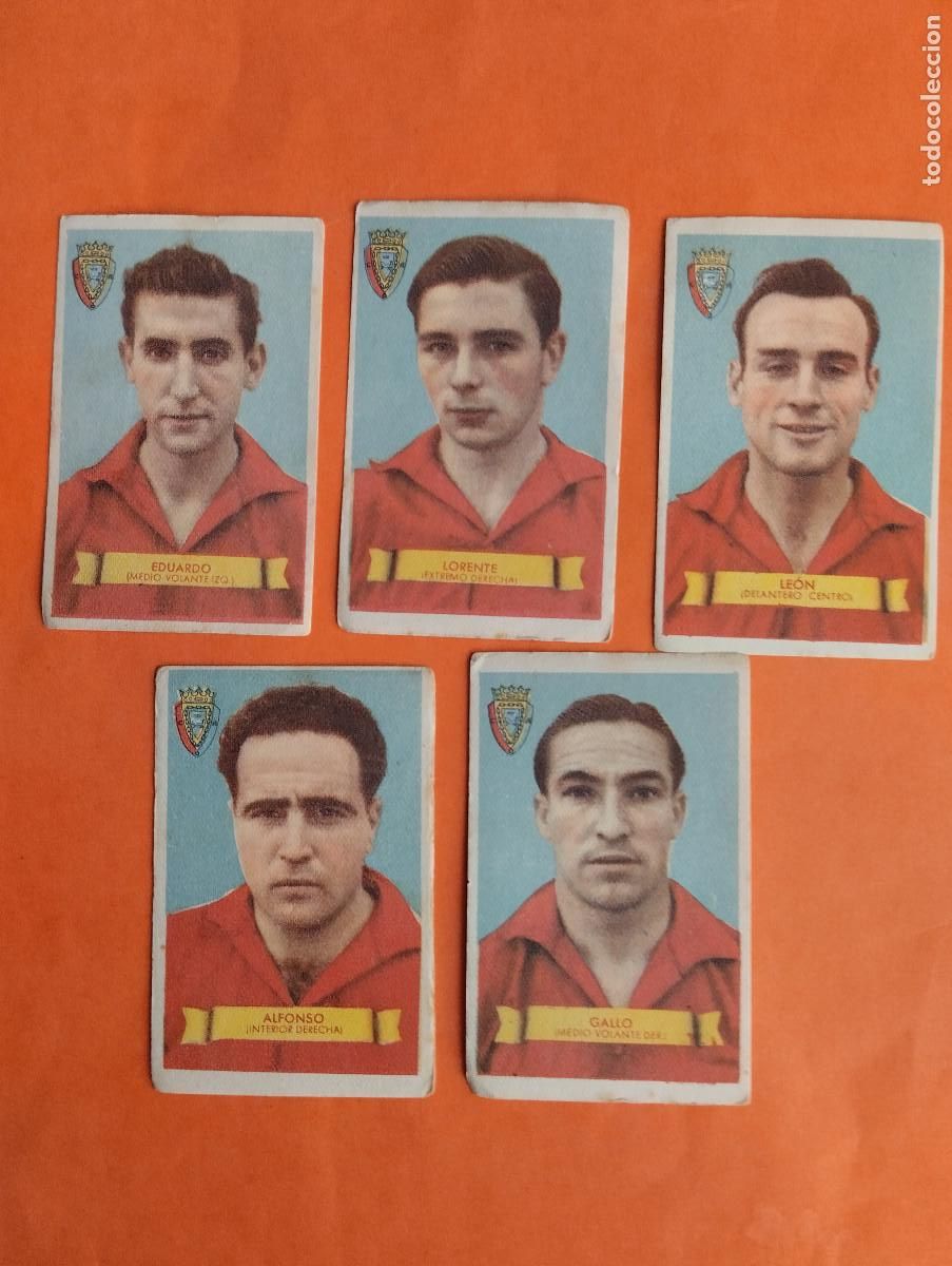 Cromos de f&uacute;tbol: LOTE 5 CROMOS OSASUNA. CAMPEONES 1949 BRUGUERA NUNCA PEGADO