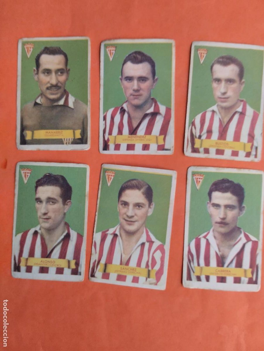 Cromos de f&uacute;tbol: LOTE 6 CROMOS SPORTING GIJON. CAMPEONES 1949 BRUGUERA NUNCA PEGADO
