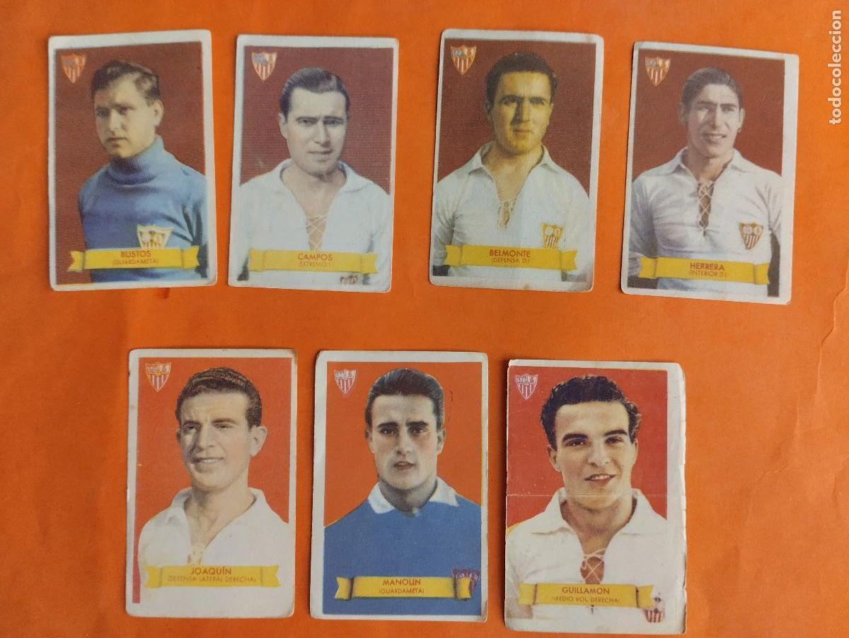 Cromos de f&uacute;tbol: LOTE 7 CROMOS SEVILLA. CAMPEONES 1949 BRUGUERA NUNCA PEGADO