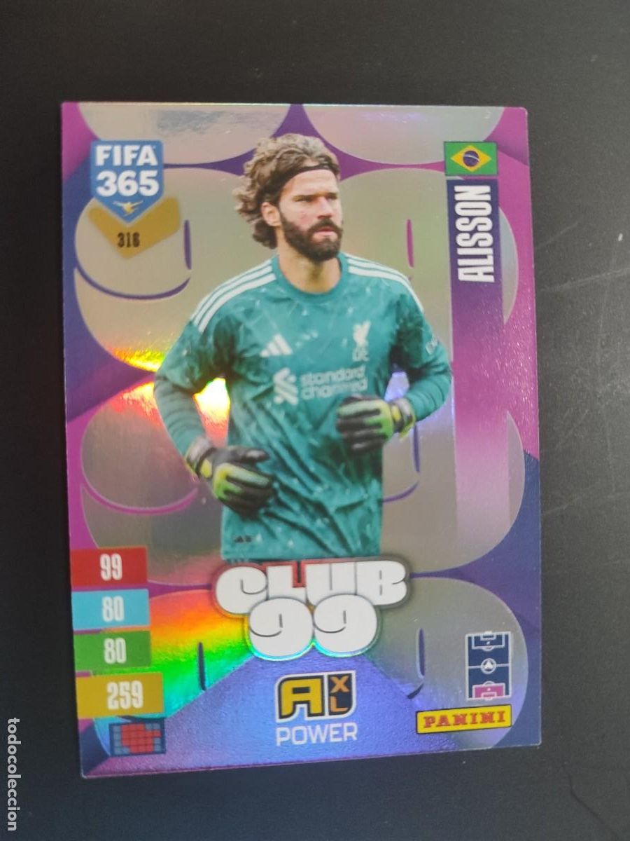 Football Stickers: ADRENALYN XL FIFA 365 2027 CARD CLUB99 ALISSON LIVERPOOL # 316 PANINI