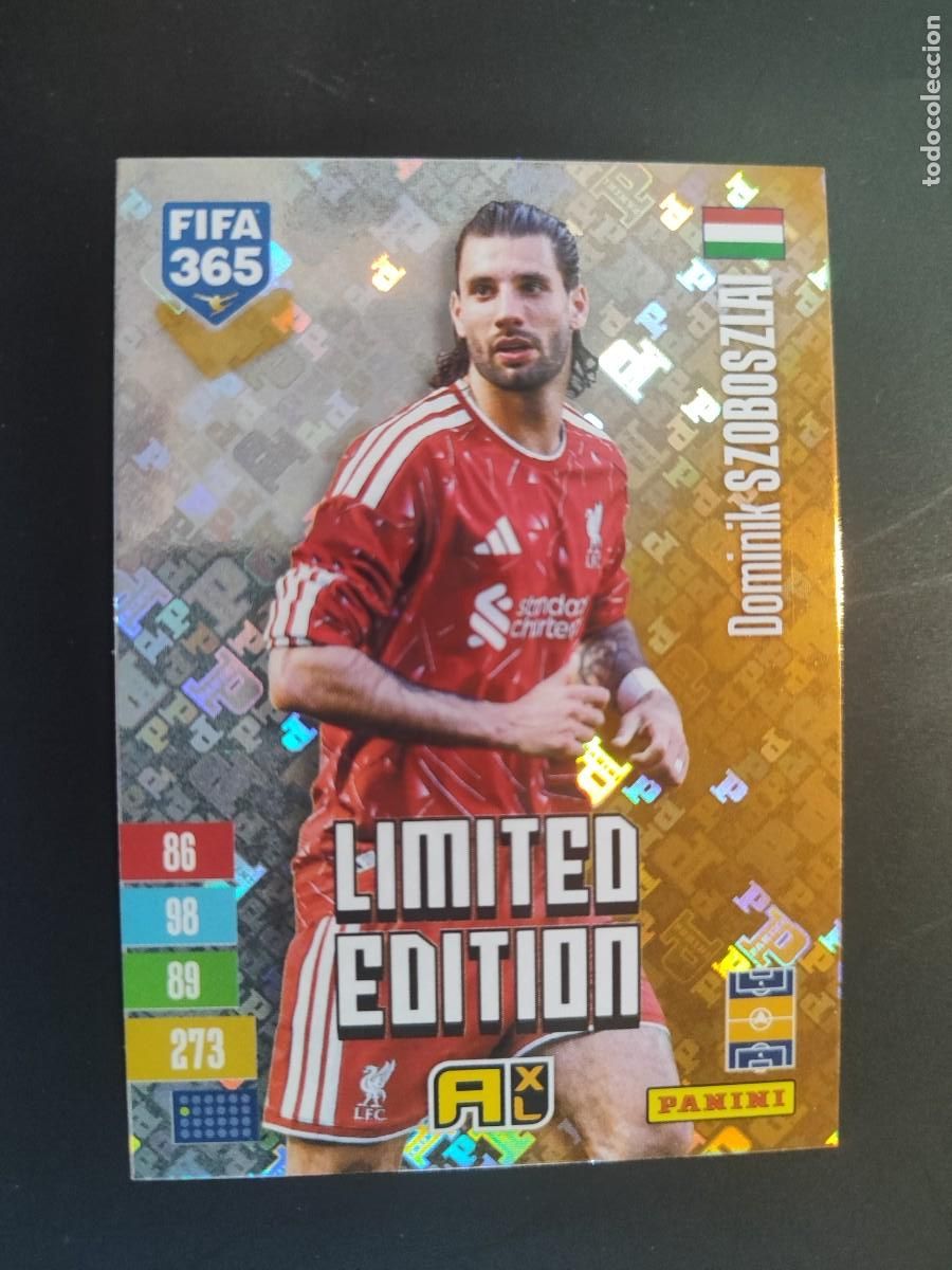 Cromos de f&uacute;tbol: ADRENALYN XL FIFA 365 2027 CARD LIMITED EDITION DORADA SZOBOSSZLAI LIVERPOOL # PANINI