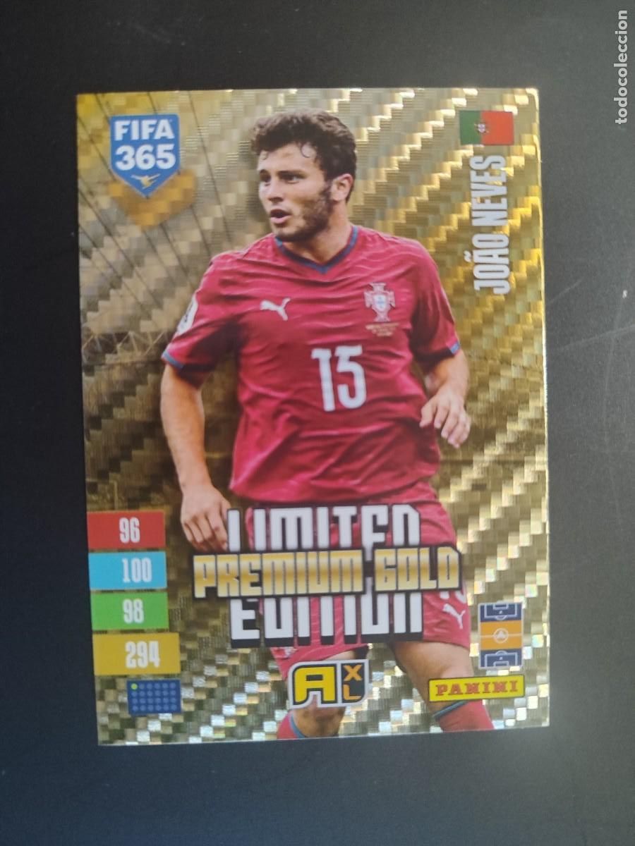 Fu&szlig;ball-Sticker: ADRENALYN XL FIFA 365 2027 CARD LIMITED EDITION PREMIUM GOLD JOAO NEVES PORTUGAL # PANINI