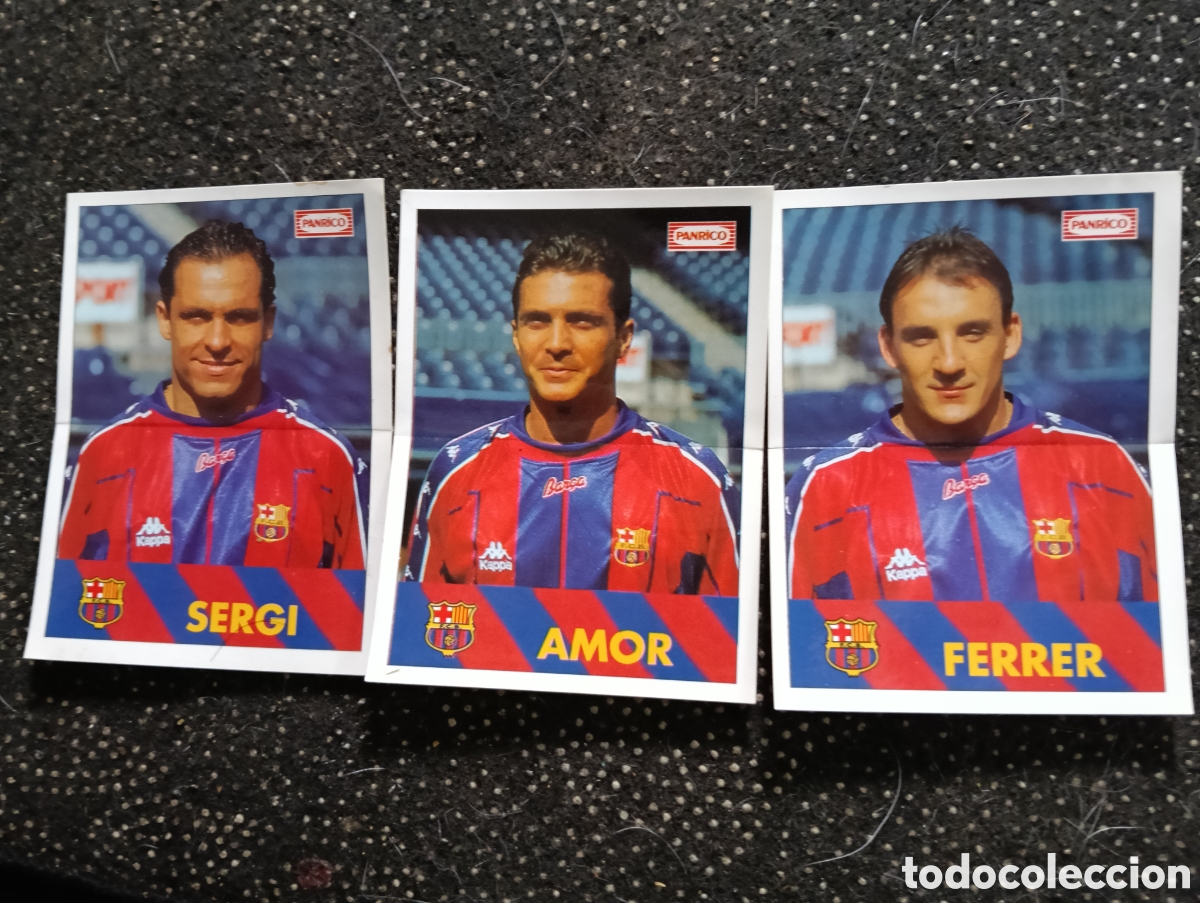 Figurine di Calcio: Tres cromos PANRICO SERGI, AMOR Y FERRER F.C. BARCELONA n&uacute;m.2-5-10