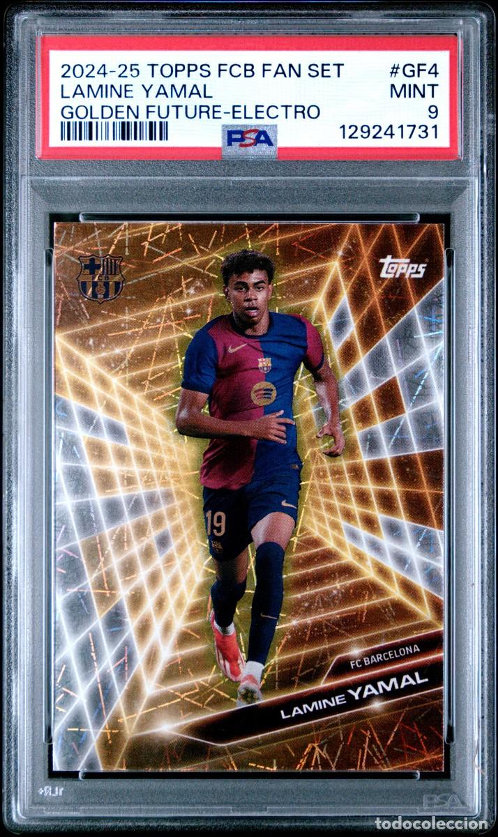 Cartes &agrave; collectionner de Football: Lamine Yamal #GF4 FC Barcelona Topps Fan Set Golden Future Electro 2024 25 PSA 9