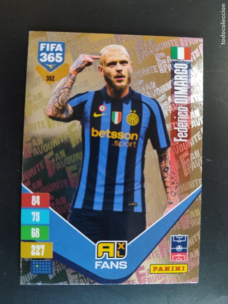 Figurine di Calcio: ADRENALYN XL FIFA 365 2027 CARD FANS DIMARCO INTER # 362 PANINI