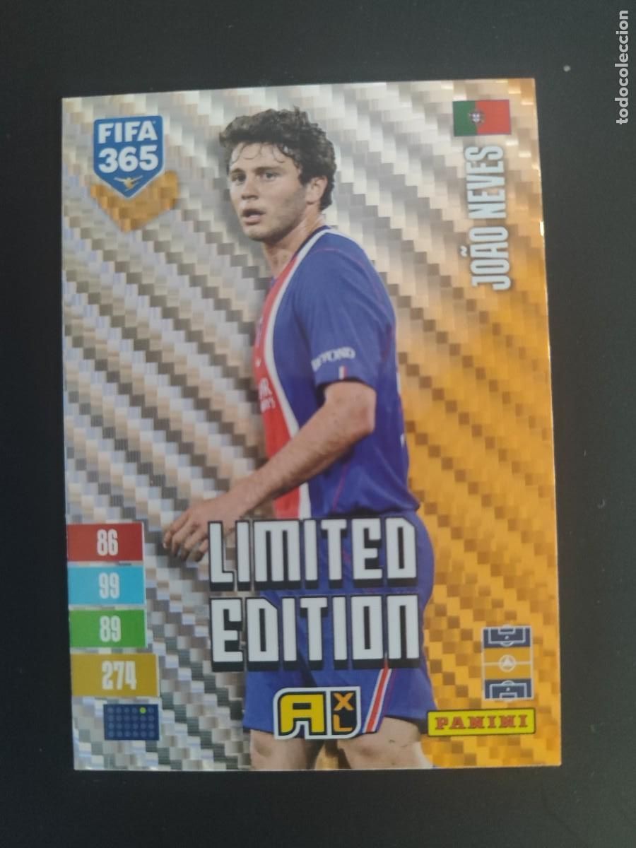 Cromos de f&uacute;tbol: ADRENALYN XL FIFA 365 2027 CARD LIMITED EDITION DORADA JOAO NEVES PSG # PANINI