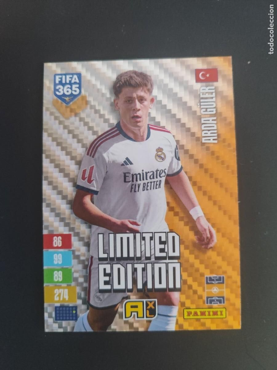 Cromos de f&uacute;tbol: ADRENALYN XL FIFA 365 2027 CARD LIMITED EDITION DORADA ARDA GULER REAL MADRID # PANINI