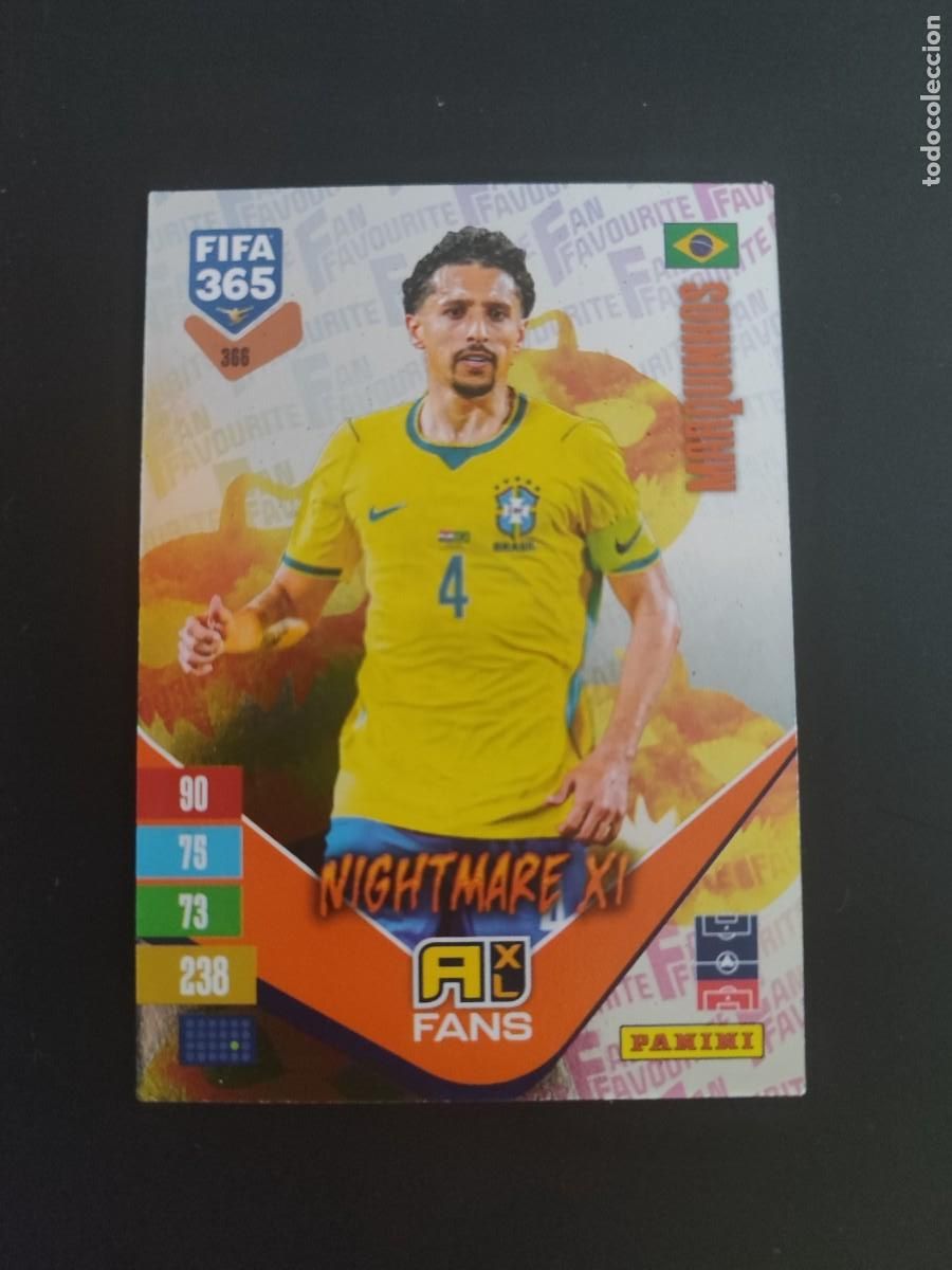 Football Stickers: ADRENALYN XL FIFA 365 2027 CARD FANS LEGEND NIGHTMARE XI MARQUINHOS BRASIL # 366 PANINI