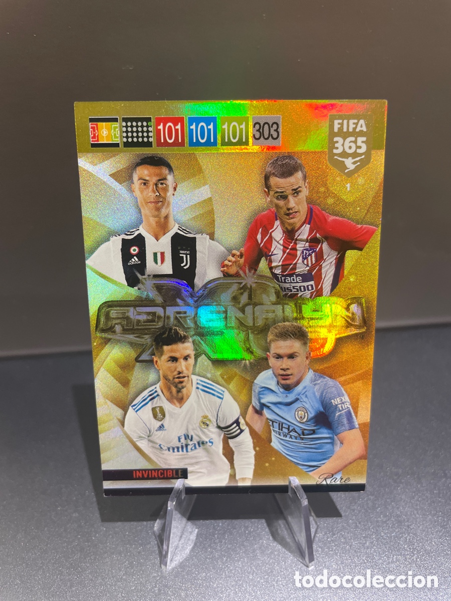 Fu&szlig;ball-Sticker: Cristiano Ronaldo Griezmann Sergio Ramos De Bruyne Invincible Rare Panini Adrenalyn FIFA 365 2019