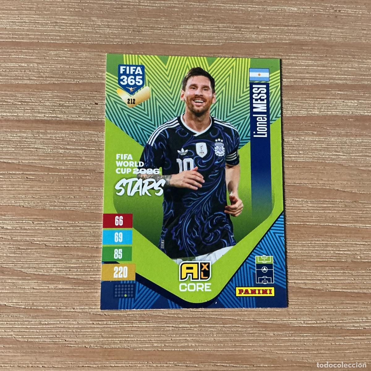 Cromos de f&uacute;tbol: CROMO LIONEL MESSI ARGENTINA WORLD CUP STARS FIFA 365 PANINI 2027 C&Oacute;DIGO SIN ACTIVAR BALONES DE ORO