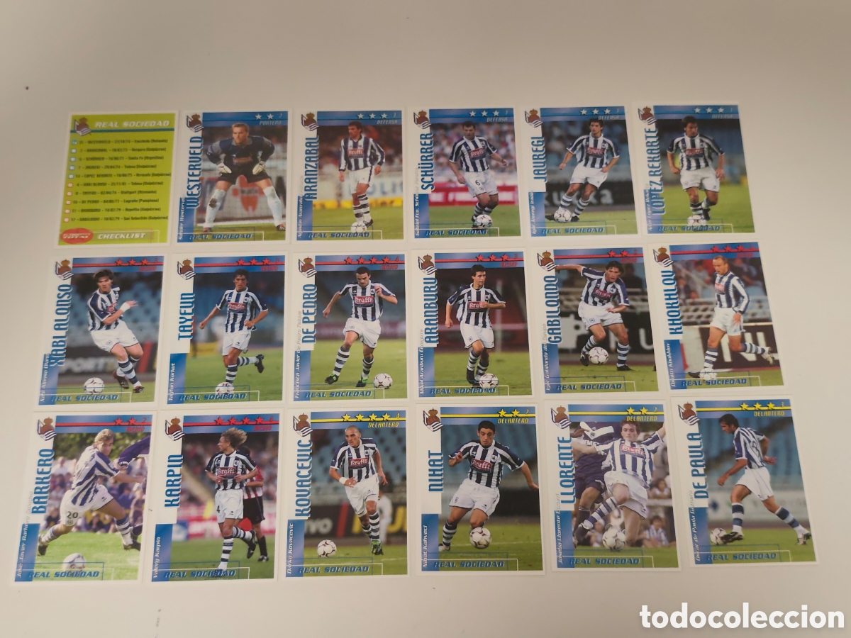 Fu&szlig;ball-Sticker: COMPLETO 18 CARDS REAL SOCIEDAD FUTBOL MATCH TOTAL 2002 2003 MAGIC BOX INT