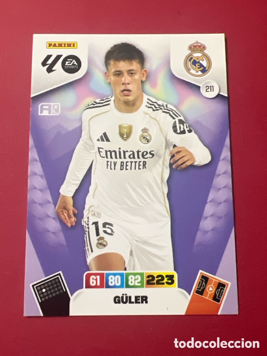 Cromos de f&uacute;tbol: C5743. Guler n&uacute;mero 211 del Real Madrid cromo adrenalyn XL 25-26 2025-2026