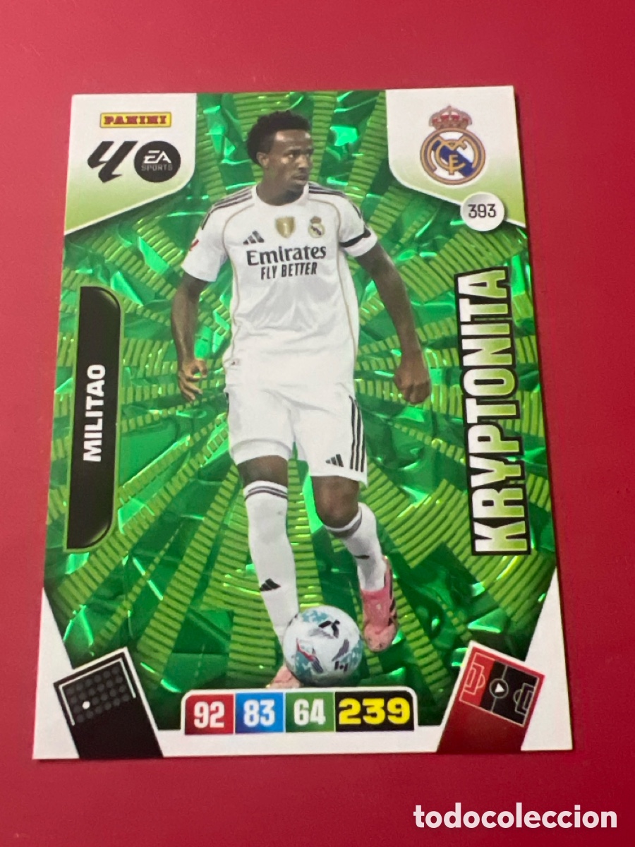 Figurine di Calcio: C5747. Militao kryptonita n&uacute;mero 393 del Real Madrid cromo adrenalyn XL 25-26 2025-2026