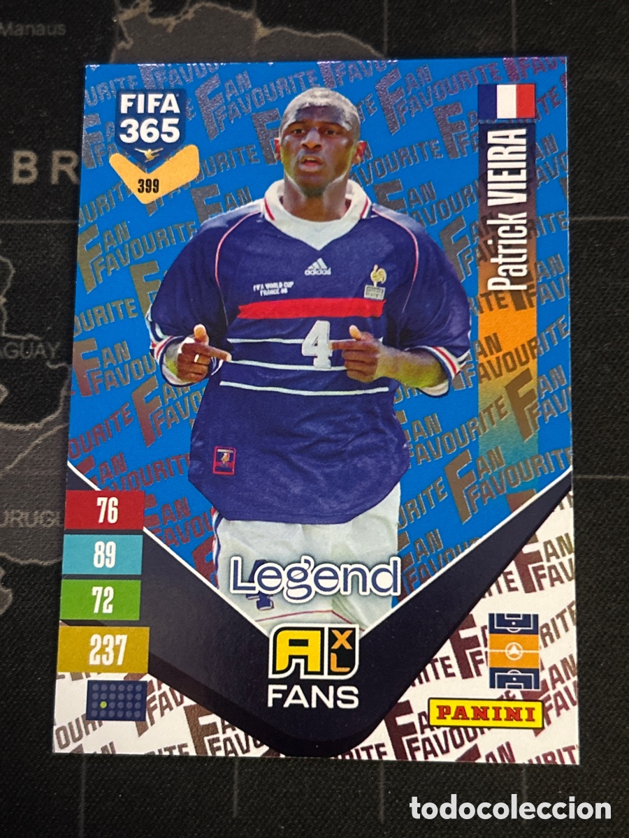 Fu&szlig;ball-Sticker: 399 PATRICK VIEIRA (FRANCIA) FANS FAVOURITE BLUE AZUL PANINI ADRENALYN XL FIFA 365 2027 27