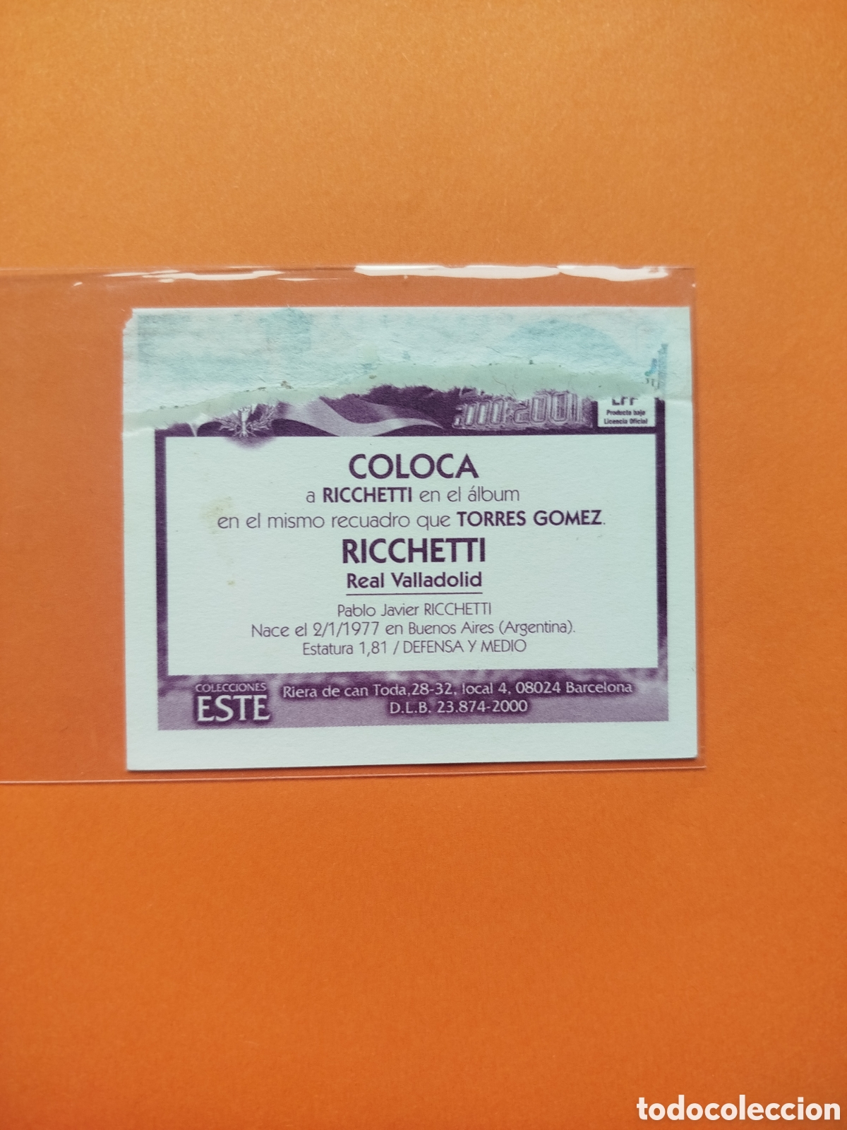 Cromos de f&uacute;tbol: RICCHETTI COLOCA VALLADOLID LIGA ESTE 2000-01 VENTANILLA - Foto 2