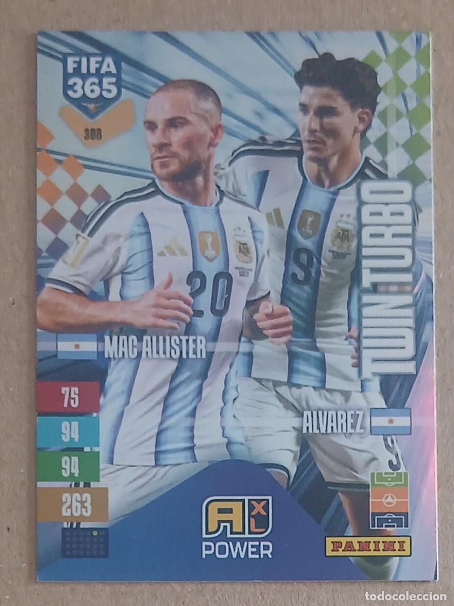 Fu&szlig;ball-Sticker: CROMO n&ordm; 308 MAC ALLISTER-&Aacute;LVAREZ TWIN TURBO ADRENALYN XL FIFA 365 2026-2027. Nuevo de sobre.