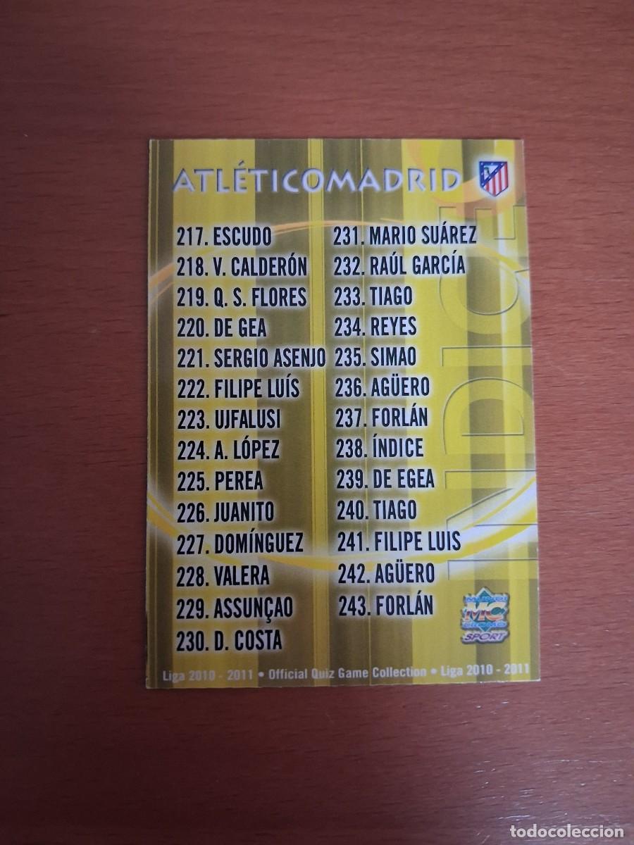 Cromos de f&uacute;tbol: Mundicromo Official Quiz Game Collection 2010 2011 Atletico de Madrid 238 Indice