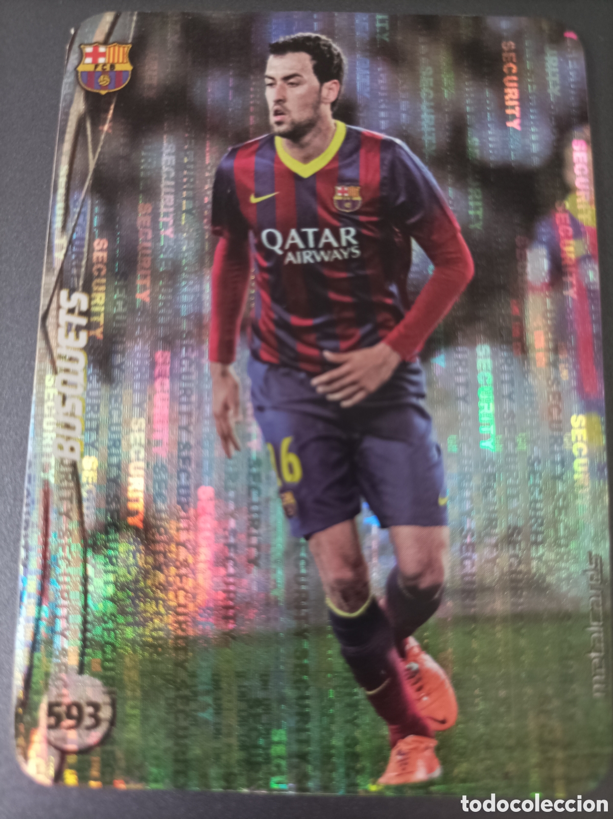 Figurine di Calcio: Cromos de Sergio Busquets de ser&iacute;a ficha quiz de 2013,14 con brillo (security)